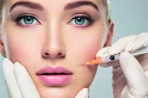 Woman receiving facial cosmetic injection in cheek Annapolis MD