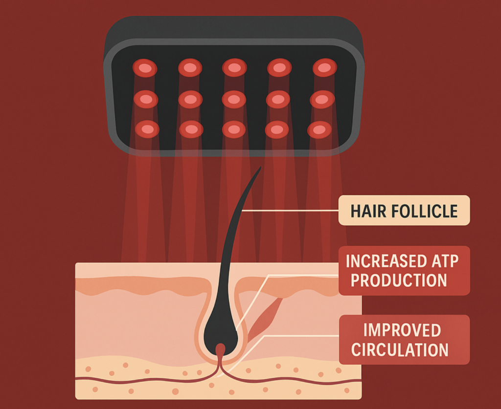 Red light therapy stimulating hair follicle growth
