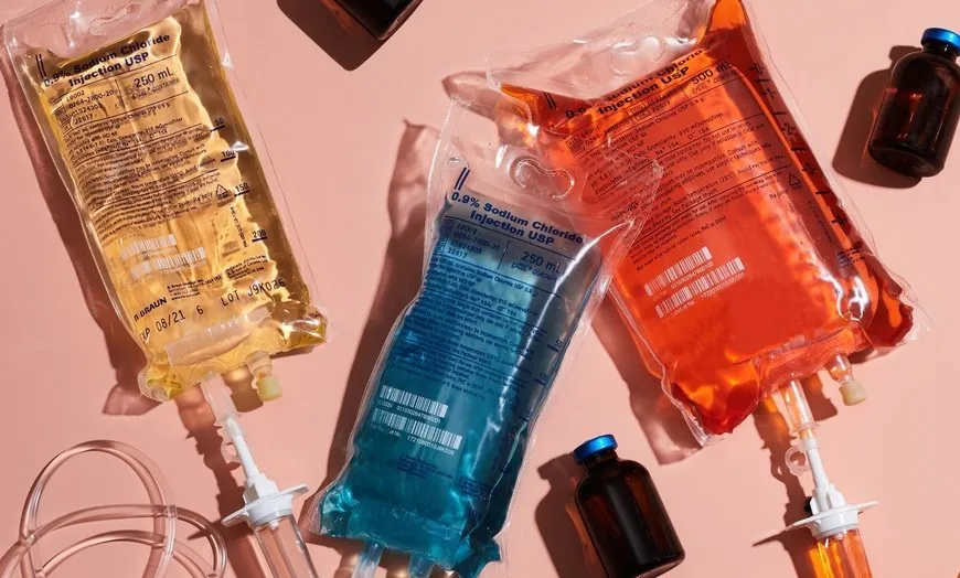 Colorful IV fluid bags and medical vials Annapolis md